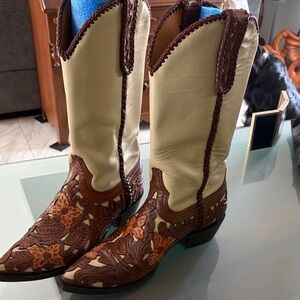 Old Gringo Brown and Cream Floral Tooled Western Boots